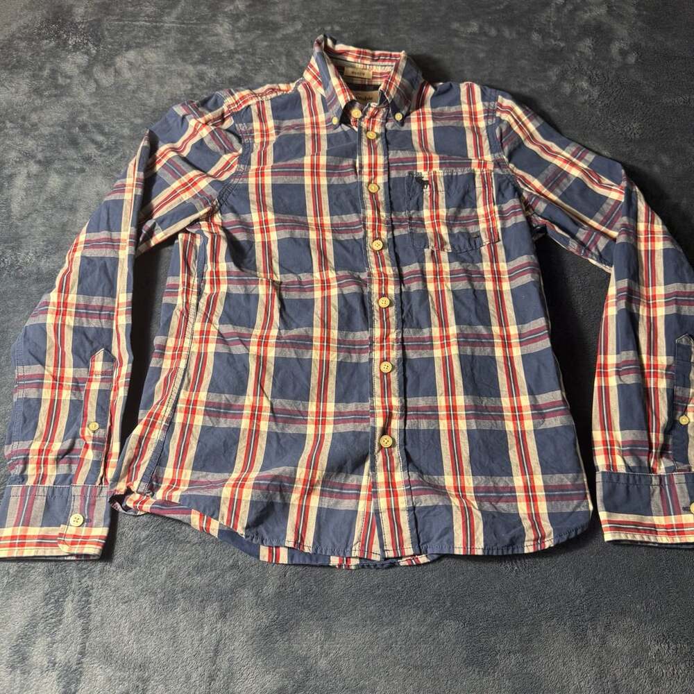Abercrombie Kids Plaid Long Sleeve Button Up Shirt Size XL Blue Red White